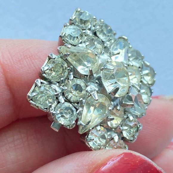 Vintage Clear Rhinestones Prong-set Clip On Back Earrings 1.2” - Picture 9 of 9